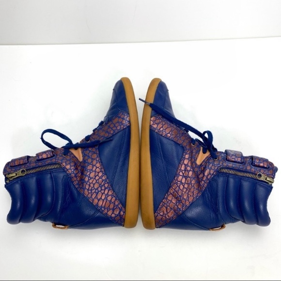 Reebok Alicia Keys Leather High Top Boot Wedge Sneakers in Blue Bronze Size 10 - Picture 9 of 14